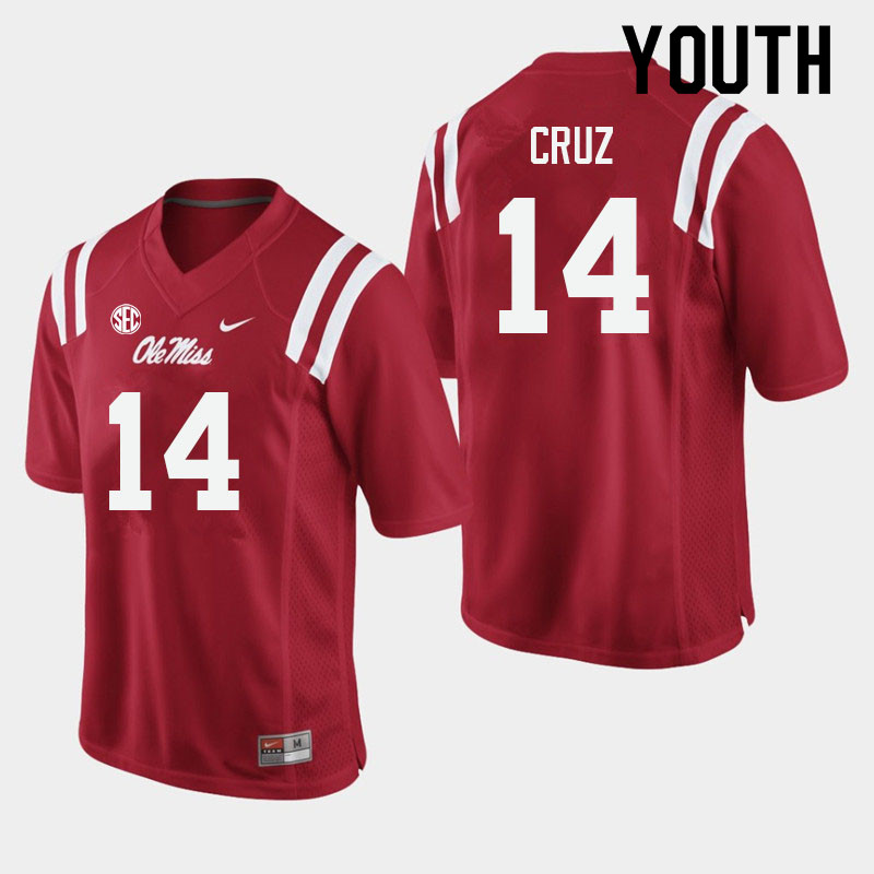 Youth #14 Jonathan Cruz Ole Miss Rebels College Football Jerseys Sale-Red